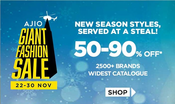 India Desire : Ajio Giant Fashion Sale: Get Minimum 50-90% Off On Branded Fashion [22nd-30th Nov 2021]